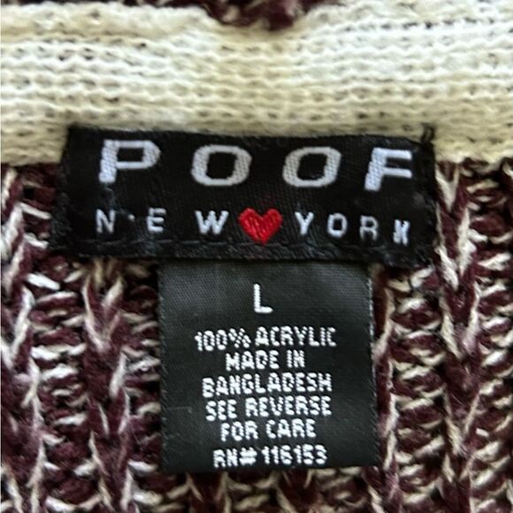Poof! New York Women’s Maroon Knit Open Front Hooded Sweater Cardigan Size Large - Picture 4 of 9